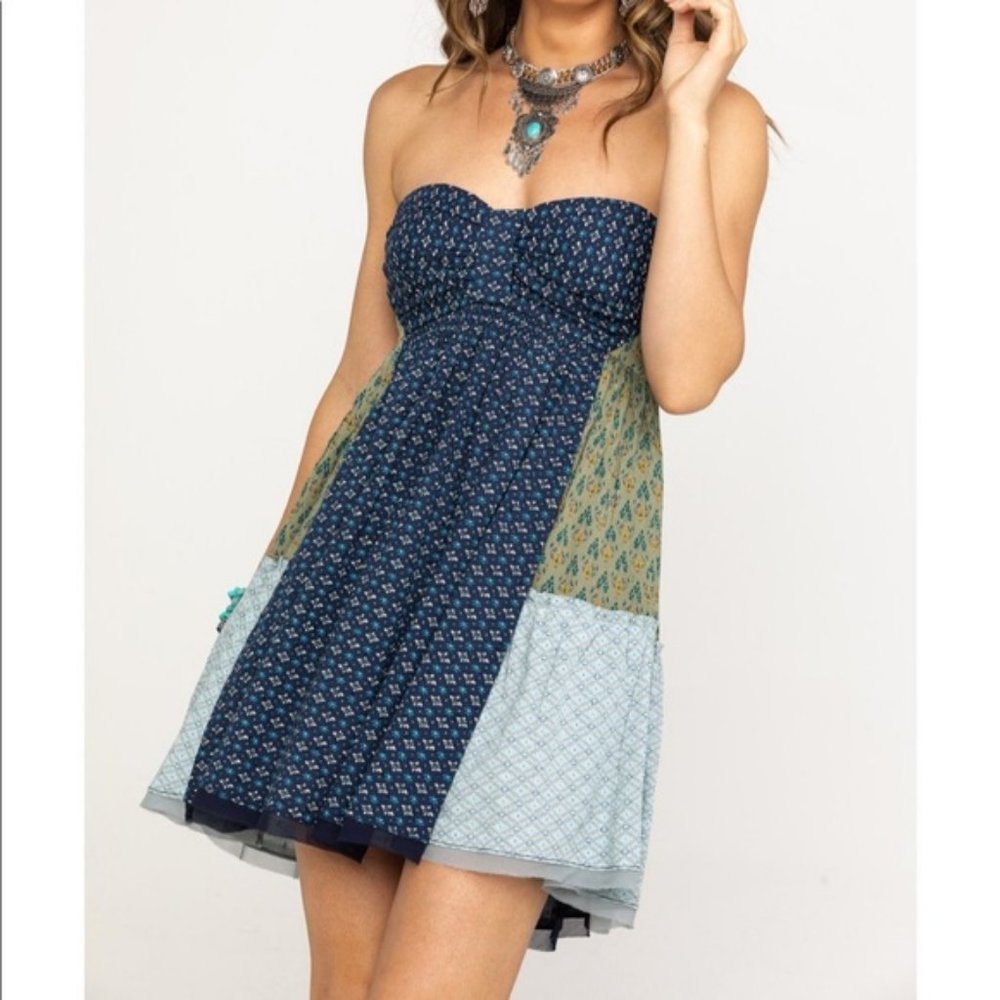 1 LEFT! Free People So Smocking Cute Across The Sea Strapless Patchwork Tunic - Picture 6 of 7